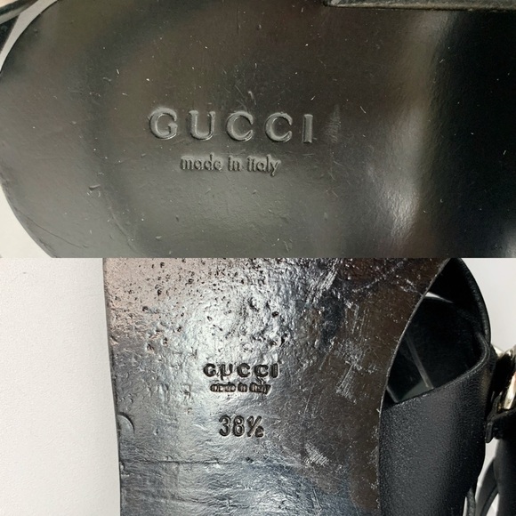 GUCCI Juliette Black Leather Horsebit Open Toe Flat Strappy Summer Sandals 38.5 - Picture 4 of 13